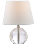 14 Inch Modern Glam Crystal Table Lamp With Clear Crystal Accents, round fabric shade, compact design, LED bulb included