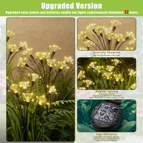 Outdoor Solar Lights Wind Activated Swaying Garden Path Lights With Color Changing RGB Decorative Solar Pathway Lamps For Yard And Patio No Fuss Install 4 Pack showcasing illuminated pathway with efficient solar panel.