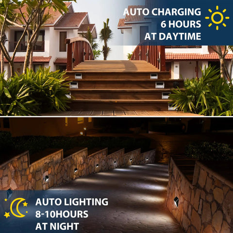 12 Pack Solar Fence Lights With Four LEDs, Waterproof Outdoor Deck Stairway Pathway Garden Lighting, Solar Powered at night and day