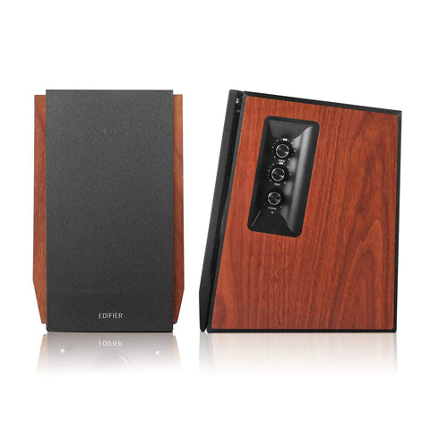 R1700BTs Wireless Bluetooth Bookshelf Speakers With AptX HD And Sub Output 2.0 Studio Monitors side controls view