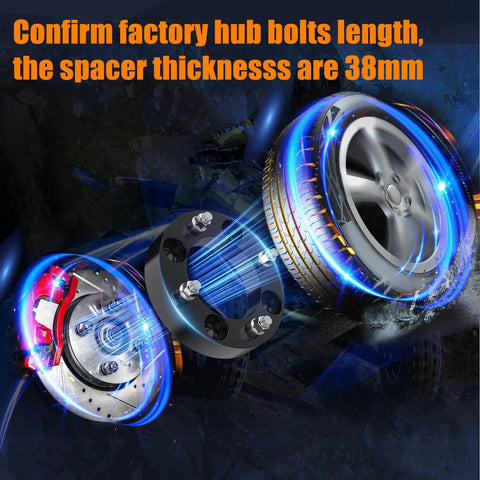 Illustration showing ATV Wheel Spacers 4x137 1.5 Inch Thick 38mm Black 4 Lug 12x1.5 Studs Fit Can Am Maverick Honda 1000R 1000X 1000-3 1000-5 110mm Hub Bore 4 Pack Improve Tire Clearance And Handling, highlighting spacer thickness and hub bolts.