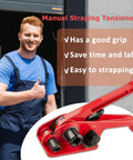 Heavy Duty Poly Strapping Tensioner With Cutter For One Half To Three Quarters Inch PET And PP Straps, worker with tool