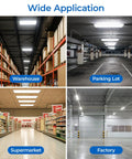 Wide application of Built Different 3 Foot Led Linear High Bay Light With No Sweat Plug And Play Hookup And Adjustable 300W 250W Or 200W Power in warehouse, parking lot, supermarket, and factory.