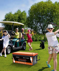 Group playing golf with 36V Lithium Golf Cart Battery 100Ah LiFePO4 with Built In Bluetooth 200A BMS on grass