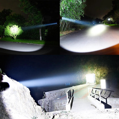 Ultra Bright LED Rechargeable Headlamp With Adjustable 0 To 45 Degree Beam illuminating outdoor paths and landscapes at night