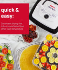 Square Electric Food Dehydrator With Four Stackable Trays And Even Heat Drying For Beef Jerky Fruit Veggies And Homemade Snacks Total Kitchen Gamechanger Fo Sho Smooth Operator with food trays of fruits and veggies.