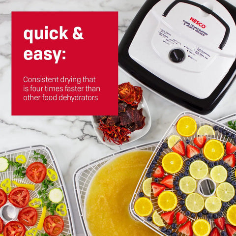 Square Electric Food Dehydrator With Four Stackable Trays And Even Heat Drying For Beef Jerky Fruit Veggies And Homemade Snacks Total Kitchen Gamechanger Fo Sho Smooth Operator with food trays of fruits and veggies.