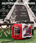 Hella Reliable 4000 Peak Watt Portable Inverter Generator Delivering 3200 Smooth Running Watts EPA Certified, showcasing features in a camping setup.