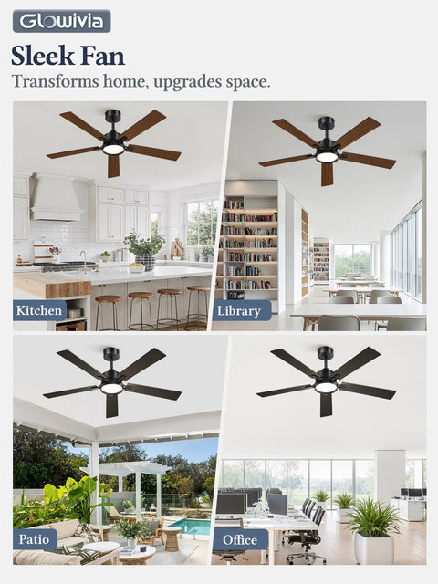 52 Inch Ceiling Fan With Lights And Remote Smart App Control Dimmable With All Setting Memory Quiet DC Motor Reversible Blades Damp Rated