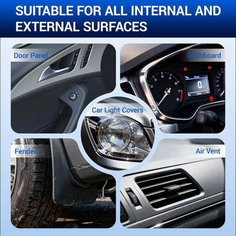 Ultimate Car Scratch And Trim Restoration Kit For Plastic Vinyl And Rubber Quick 3 In 1 Coating application on car interior and exterior surfaces.