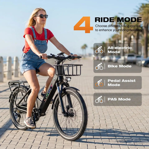 Badass Electric Bike For Adults With 750W Peak Motor Crushing Hills At 20 Mph, 26 Inch Fat Tire Ebike on a sunny path with 4 ride modes.