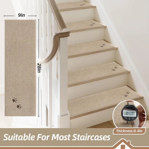 Non Slip Stair Treads For Wooden Steps 28x9 Inches Indoor Carpet Stair Runner Machine Washable Soft Polyester Mats TPE Backing
