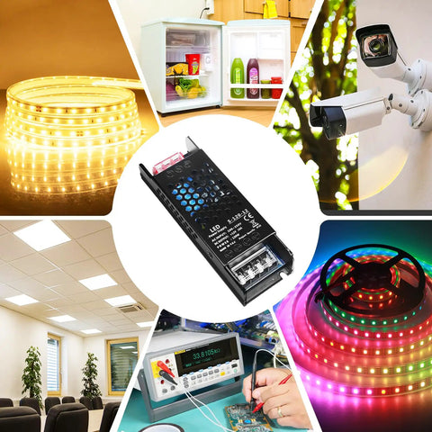 Ultra Compact 12 Volt 10 Amp 120 Watt Switching Power Supply, Universal AC To DC Converter Led Driver with LED strips and various uses.