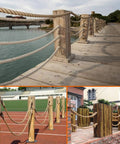 1.5 Inch Thick Twisted Rope, 100 Feet Of Natural Fiber used in outdoor bridge, stadium barrier, and garden decor