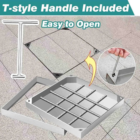 Recessed Drain Inspection Chamber Cover With Frame For Lawn Tile And Wood Floors 5cm High 65x65cm Size Heavy Duty Aluminum Paving