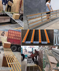 Ace Of The Dock Portable Gravity Conveyor Belt 16 Inch Wide 4 Foot Foldable Frame in use unloading boxes at a warehouse.