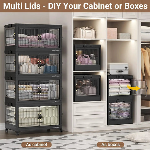 Tough Stackable Storage Bins With Five Collapsible Plastic Organizer Boxes Kicking Clutter To The Curb Four Way Roll Cover Access Foldable Drawer Cabinet For Home Office Black