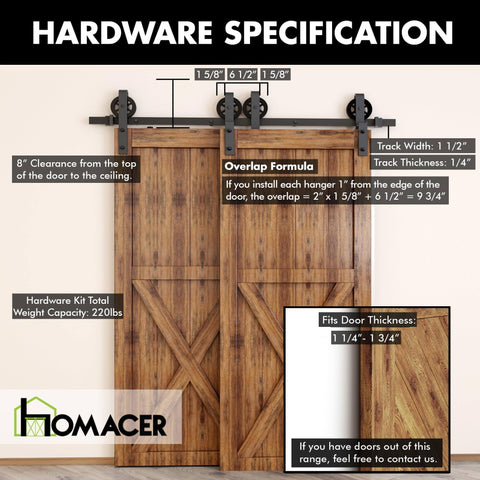 Black Rustic Bypass Sliding Barn Door Hardware Kit For Two Doors, 7 Feet Flat Track With Spoke Wheel Rollers, Installation View