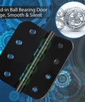 Stainless Steel Ball Bearing Door Hinges 4x4 Inch Heavy Duty Black Finish Five Eighths Inch Radius Corners Commercial Grade 3 Pack