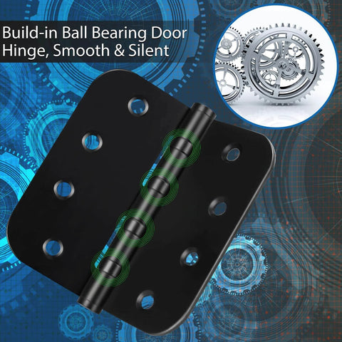 Stainless Steel Ball Bearing Door Hinges 4x4 Inch Heavy Duty Black Finish Five Eighths Inch Radius Corners Commercial Grade 3 Pack