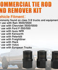Heavy Duty Tie Rod End Remover Kit With Three Removal Tools For 7/8 14, 3/4 16 And M20 By 1.5 Threaded Ends, Perfect For Class 3 Through 8 Trucks And Heavy Equipment, Built Tough For Quick Leverage And Long Lasting Performance On The Shop Floor. black steel tie rod end remover tools for class 3-8 trucks