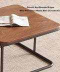 Modern Square Nesting Coffee Table Set Of Two Industrial Stacking Side Tables With Storage Drawers Solid Wood Accent Furniture For Living Room close-up of rounded edge table with magazine on top.