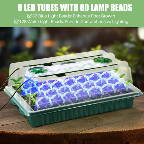 4 Pack Seed Starter Tray With Grow Light, 80 Cell Indoor Greenhouse Seed Starting Kit, Humidity Dome illuminated by LED lights