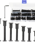 M6 Furniture Connector Bolts And Barrel Nuts Set Black Zinc Plated Phillips Drive 70 Piece Pro Grade DIY Kit with storage box