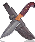 Custom Handmade Damascus Fixed Blade Knife 10 Inch With Rosewood And Olive Wood Handle Full Tang Badass Black Leather Sheath