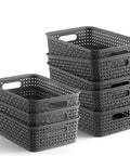 Durable Gray Plastic Storage Baskets 8 Pack With Ventilated Design for Easy Sorting in Closets Cabinets Shelves and Countertops
