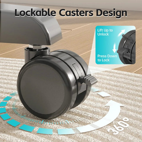 Close-up of a lockable M8 stem caster with a 360-degree swivel, designed for Top Shelf Standing Desk Casters With Lockable M8 Stem Rollers Built For Heavy Loads Roll Effortless On Any Office Setup Ditch Clunky Feet Today And Enjoy Pro Level Glide This Solid Four Pack Moves Like Butter And Holds Your Gear Secure.