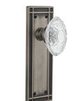 Passage Mission Plate with Crystal Victorian Knob in Antique Pewter, 2.375 inch backset, solid brass backplates, lead free crystal