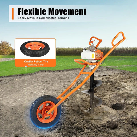 Gas Powered Earth Auger With 11 Inch Bit For Fence Garden And Tree Planting No Sweat Two Stroke Post Hole Digger with rubber tire