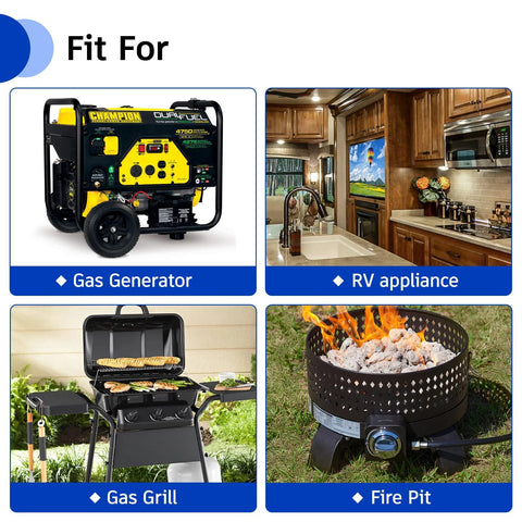 GGC 5ft two-stage propane regulator with hose for gas grills, RV appliances, generators, and fire pits.