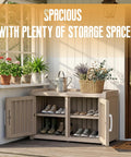 Waterproof UV Resistant Shoe Cabinet Storage Bench Indoor Outdoor With Adjustable Shelves Double Door Grey