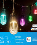 Smart Vintage Cafe String Lights With WiFi And Bluetooth Control For Outdoor Patio Deck Backyard 24 Feet Multicolor