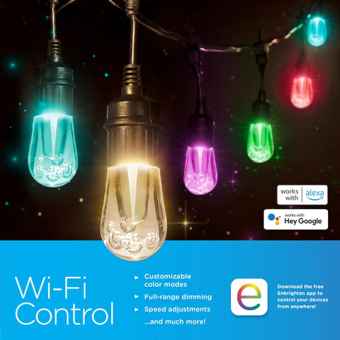 Smart Vintage Cafe String Lights With WiFi And Bluetooth Control For Outdoor Patio Deck Backyard 24 Feet Multicolor