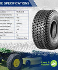Front Turf Tires 15x6.00-6 For Lawn Mower And Riding Tractor Tubeless 4 Ply With 570 Lb Capacity Set Of 2 Non Highway Tread