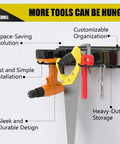 Heavy Duty Wall Mount Garage Tool Organizer With Adjustable Sliding Hooks, 500 Lbs Capacity, Anti Rust Steel Rack installed with tools