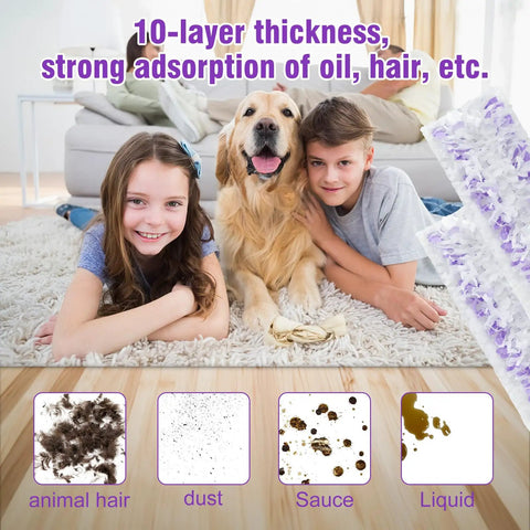 24 Pack Disposable Mop Pad Refills For Multi Surface Wet And Dry Cleaning, Compatible With PowerMop Wood Mop And Power Mop Units, Easy Change, Ultra Absorbent Microfiber Pads, Grab And Go Bulk Pack For Quick Home Cleanup; purple microfiber pads absorb pet hair, dust, sauce