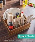 Acacia Wood Utensil Holder And Plate Organizer For Parties Six Compartment Silverware Caddy For Plates Cups Forks Spoons Napkins