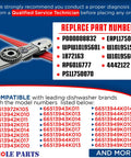 Replacement part numbers compatible with Lower Spray Arm Assembly W10195601 for dishwashers list on blue background.