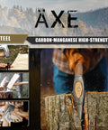 Beast Camping Hatchet Hand Forged 14.7 Inch Splitting Axe With Leather Sheath in use for wood splitting in outdoor setting