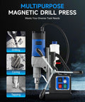 Industrial Magnetic Drill Press With Six Twist Core Bits, 1550w Motor For Zero Sweat Steel Boring, Stepless Speed And A Rock Solid Magnetic Base Handling Two Inch Cuts On Site, showing versatile drilling options.