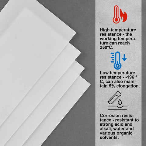Two Pack PTFE Sheets 12 By 6 Inch One Sixteenth Inch Thick showing thermal and corrosion resistance features