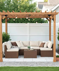 Wooden pergola with seating area using Eight Piece 45 Degree Pergola Bracket Set For 2x4 Lumber Heavy Duty Angle Supports