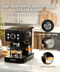Next Level 20 Bar Espresso Machine With Silky Milk Frother And Heavy Duty Steam Wand 1100 Watt Compact Coffee Brewer displayed on a kitchen countertop.