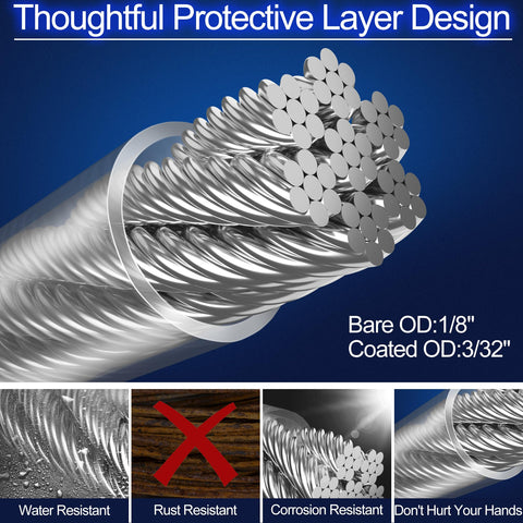 Cross-section of 7x7 strand wire in Built Tough One Eighth Inch Wire Rope Kit 236 Ft Stainless Steel Aircraft Cable.
