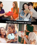 Collage of people sharing gift boxes, smiling and hugging.