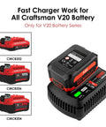 V20 20V Battery Charger With Dual USB Ports For CMCB201 CMCB202 CMCB204 CMCB206 CMCB209 Lithium Batteries Fast Charge 100V 240V